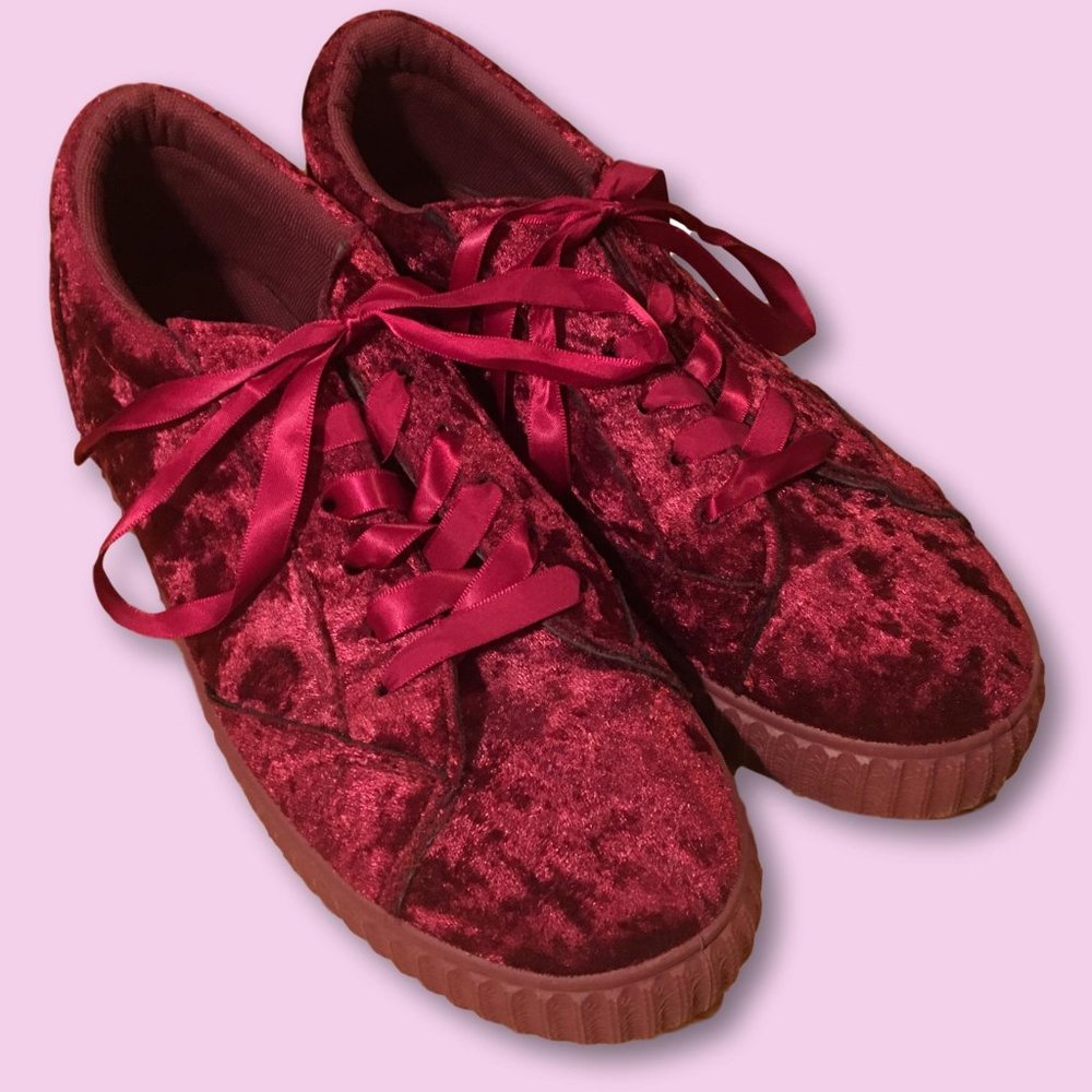 Twisted Red Crushed Velvet Platform Creeper, 10